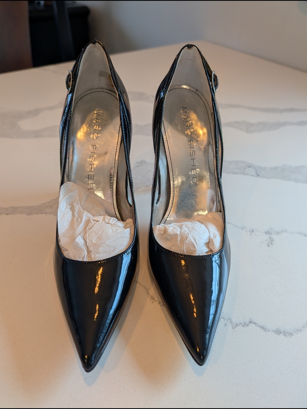 Marc Fisher Black Patent Leather Pointed Slingback Heels